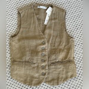 NWT Zara Distressed Linen Vest •Sz XS